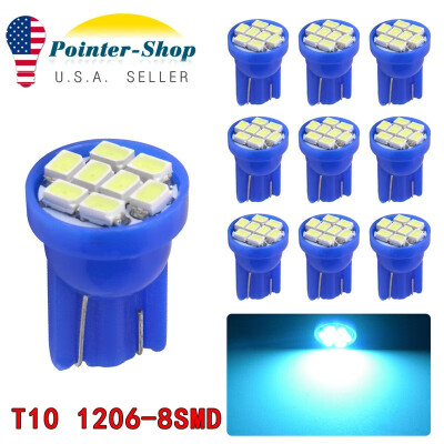 

10X T10 1206 8-SMD LED Ice Blue Door Trunk Interior Lights Bulbs 158 161 192 194