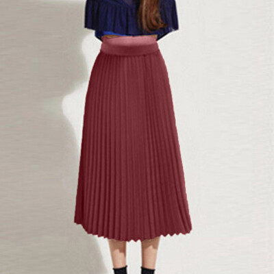 

Roseonmyhand Womens Solid Pleated Elegant Midi Elastic Waist Maxi Skirt