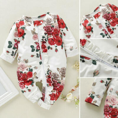 

Newborn Baby Girl Autumn Floral Clothes Set Zip Romper Jumpsuit Bodysuit Outfit