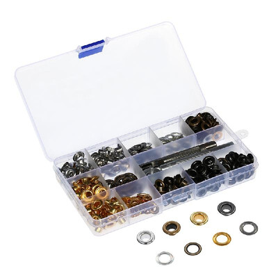 

Grommet Kit 200 Set 14 Inch Inside Diameter Grommet Setting Tool Metal Eyelets with Storage Box for Shoe Clothes Leather Crafts D