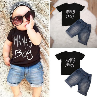 

2PCS Summer Toddler Kids Baby Boy Clothes T-shirt Top Tee Denim Short Pants Outfit Set