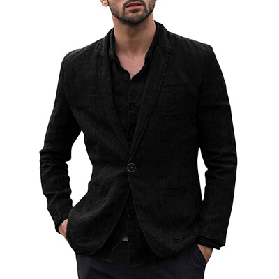 

Men Slim Jacket Suits Cotton Linen Solid Masculine Outerwear Casual Suit Blazer