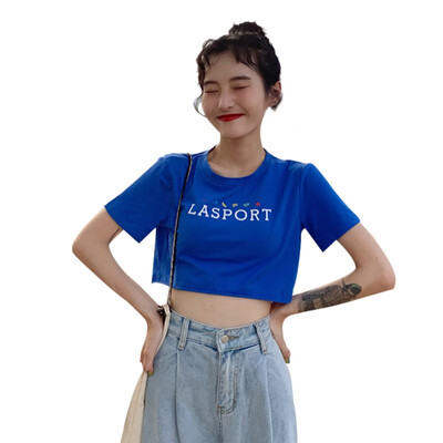 

Female T-shirt women top Blue Tshirt harajuku Summer print Tops Letter korean style loose streetwear