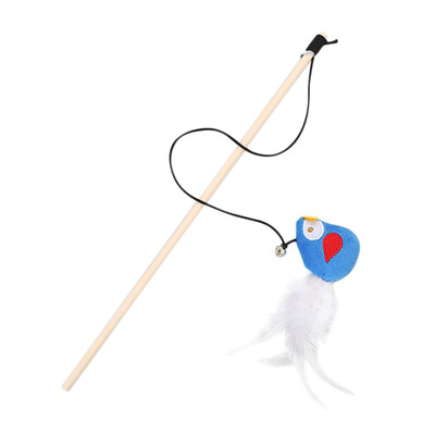 

Pet Kitten Cats Interactive Toy Wood Wand Tease Stick Cat Fish Pole Chasing Scratching Wand Cute Bird with Rainbow Feather