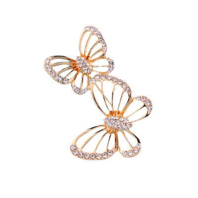 

High Quality Gold-Color Double Butterfly Brooch Pin Crystal Rhinestone Beautiful Brooches For Women Dress Wedding Bridal