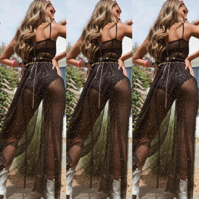 

Hot Women Lady Mesh Sheer Bikini Cover Up Casual Star Maxi Dress Summer Beach AU