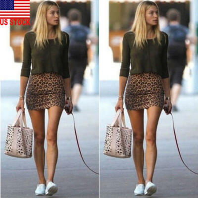 

Fashion Women Leopard Skirt High Waist Elastic Bodycon Mini Short Pencil Skirts