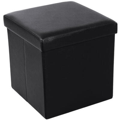 

Leather Ottoman Footstool Folding Cube Footrest Storage Stool Box Seat Black