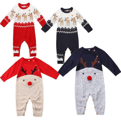 

Newborn Baby Boy Girl Deer Wool Knitting Romper Bodysuit Jumpsuit Outfit Clothes