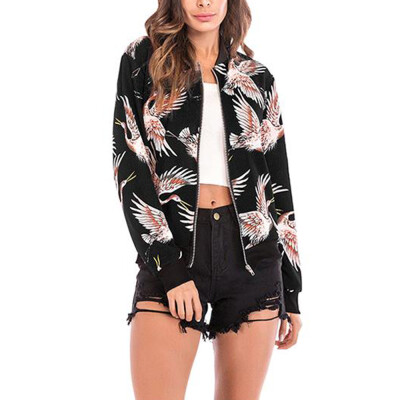 

Women Warm Winter Long Sleeve Zip Up Jacket Printed Baseball Outwear Tops Coat