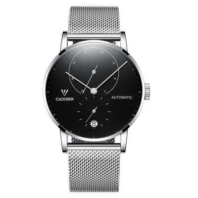 

CADISEN C1030 Men Automatic Mechanical Watch Stainless Steel Net Band Calendar Waterproof Casual Clock Wristwatch for Male