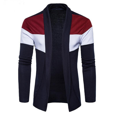 

Men Cardigan Color Block Splicing Shawl Neckline Open Front Long Sleeve Slim Spring Autumn Casual Jaceket
