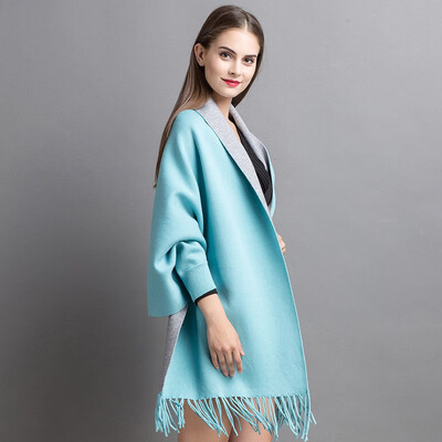 

Womens autumnwinter 2018 new dress double cape shawl loose mid-length cardigan jacket womens sweater