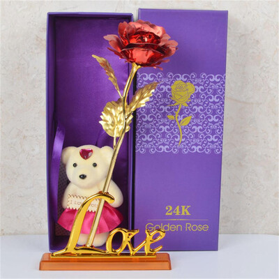 

Siaonvr Gold Foil Rose With LOVE Base Bear Is The Best Choice For Gifts