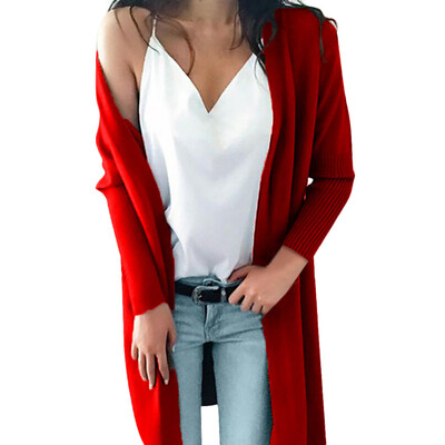 

Toponeto Women Winter Long Sleeve Solid Pockets Knitted Long Sweater Coat Tops Blouse