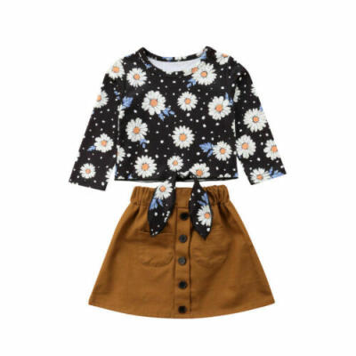 

US Fashion Kids Baby Girls Boutique Daisy Floral TopsSuede Skirt Dress Outfits