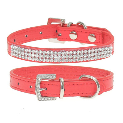 

Bling Rhinestone Leather Crystal Diamond Puppy Collar Pet Dog Collars US STOCK