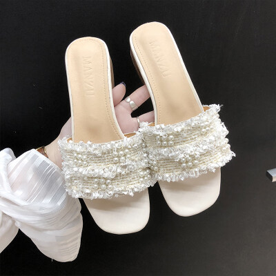 

Slipper female cute ins2019 summer new Korean version of wild beaded drag fashion fairy sandals