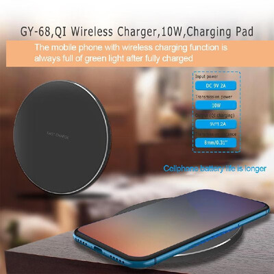 

Portable Aluminum Alloy Ultra-thin Round Shape Qi Standard Wireless Charger 10W Fast Charging Pad Universal Phone Charge Base for