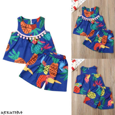 

2PCS Baby Kids Girls Summer Outfits Toddler Top Shirt Pants Shorts Clothes Set