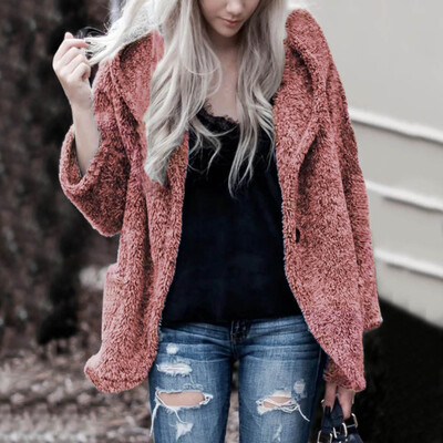 

Roseonmyhand Women Fashion Autumn And Wnter Warm Collar Long Sleeves Plush Hat Jacket