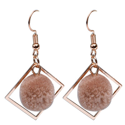 

Fashion Party Women Pompom Rhombus Geometric Pendant Hook Earrings Jewelry