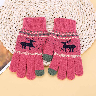 

2019 New Fashion Winter Warm Wool Gloves Thick Knit Gloves Unisex Jacquard Elk Gloves