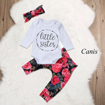 

US 3Pcs Newborn Kid Baby Girl Romper Floral Pants Headband Outfit Summer Clothes