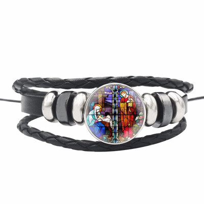 

2019 New Christian Time Gem Leather Woven Bracelet Bangle Souvenir