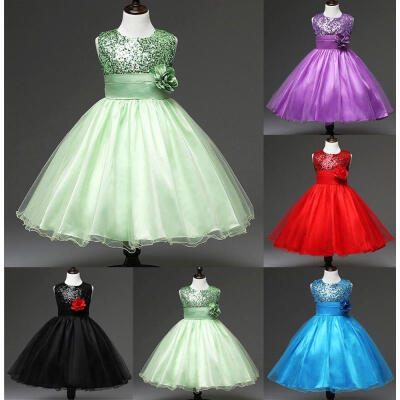 

Toddler Kids Girls Sequins Flower Wedding Bridesmaid Pageant Party Formal Dress