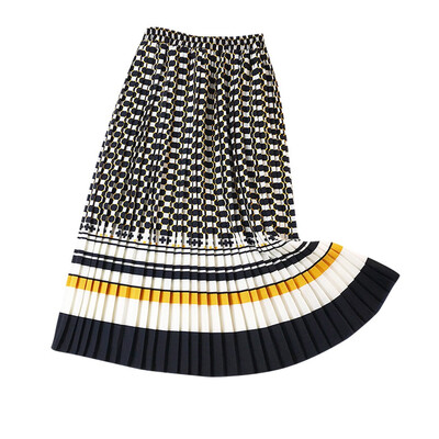 

Roseonmyhand Fashion Womens Printed Pleated Stripes Contrast Color Casual Skirt
