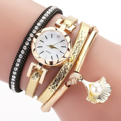 

Duoya brand ladies circle table shell pearl fashion casual diamond PU watch