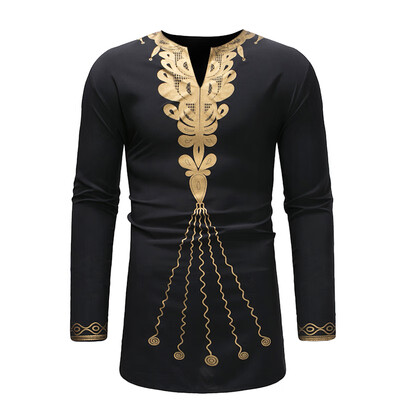

Men Casual Printed V-neck Long-sleeved Top