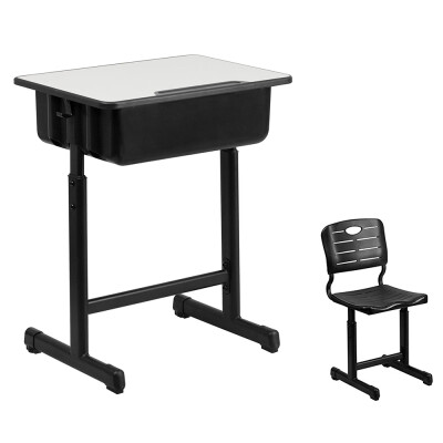 

Study Desk&Chair Kids Home Student Writing Table with Storage Drawer Black