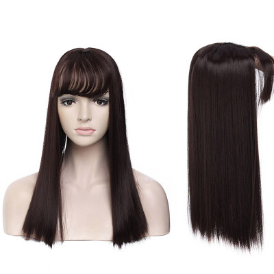 

Long Straight Hair Topper With Thin Air Bangs Clip In Hair Middle Part Synthetic Hairpiece For Women