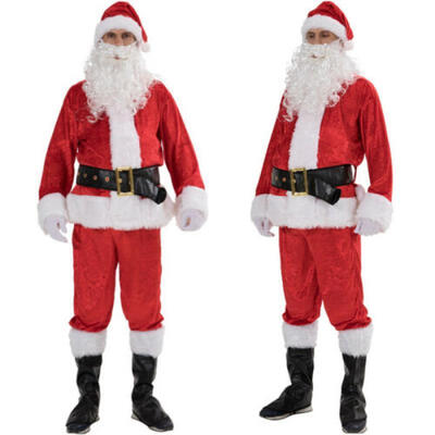 

5PCS Christmas Santa Claus Costume Fancy Dress Adult Men Suit Cosplay Red Outfit