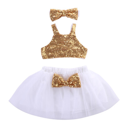 

Princess Toddler Kids Baby Girl Clothes Sets Sequins Tops Vest Tutu Skirts