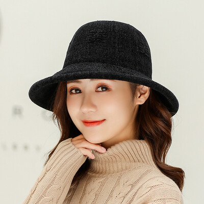 

Winter&winter womens Korea Korean knit corduroy cap edge fish cap casual pure pure color hat