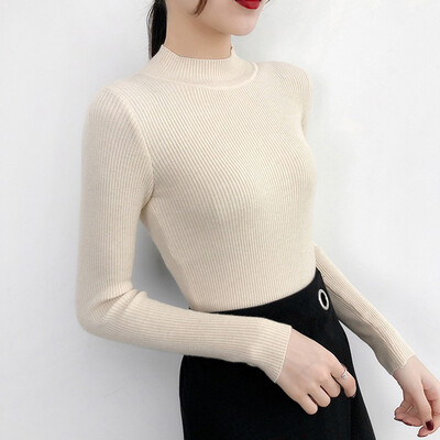 

Womens Sexy Long Sleeve Knitted Tops Warm Shirts Solid Knitwear Slim Fit Sweater