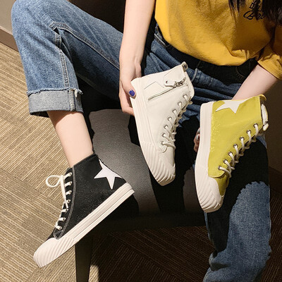 

High-top shoes female Korean fashion lace canvas shoes women casual shoes 71760730