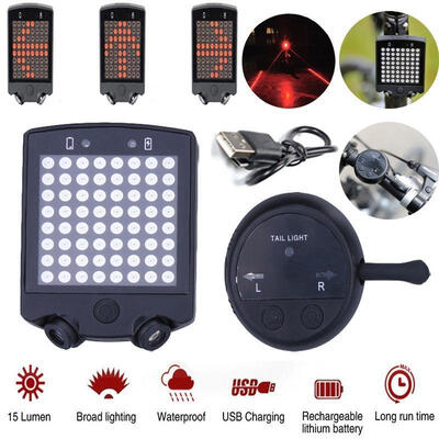 

Bicycle Bike Rear Tail Laser LED Indicator Turn Signal Light Wireless Remote USB