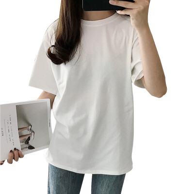 

Womens O-NeckV-Neck Solid Short Sleeve Loose T-Shirt