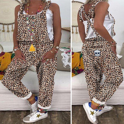 

Womens Casual Loose Leopard Print Jumpsuit Dungarees Playsuit Trousers Overalls