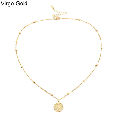 

Vintage 12 Constellation Zodiac Embossed Pendant Long Chain Necklace Jewelry