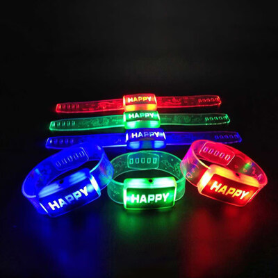 

1Pc LED Light up Letters Happy Wristband Strap Bracelet Party Concert Props