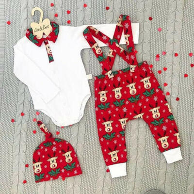 

US Newborn Baby Boy Girl Outfit Long Sleeve Romper Tops Pants 3PCS Christmas Set