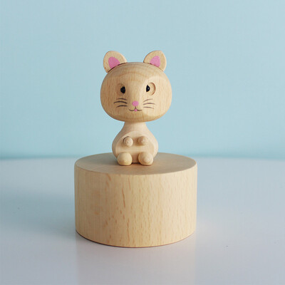 

Gobestart Semi-manual Wood Color Animal Shape Crafts Beech Wooden Music Box