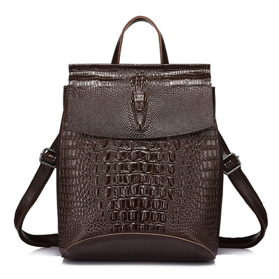 

REALER backpack women split leather school bags for teenage girls travel back pack ladies shoulder bag crocodile prints pink Bag