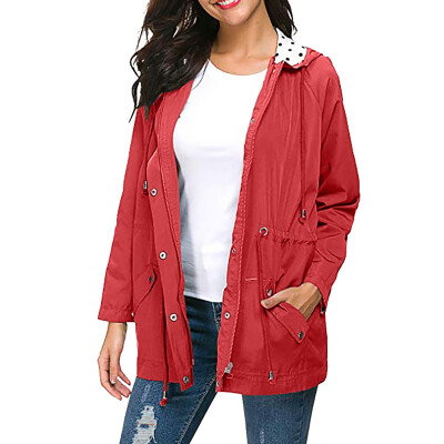 

Roseonmyhand Plus Size Outdoor Waterproof Lightweight Rain Jacket Hooded Raincoat Women Coat