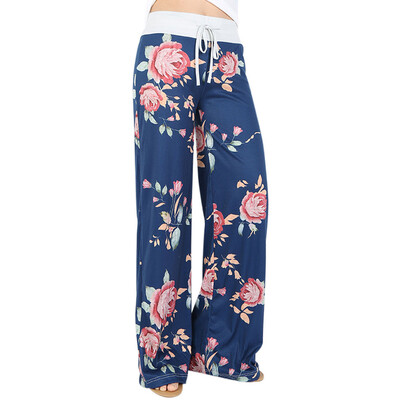 

Women Floral Prints Drawstring Wide Leg Pants Leggings BKL